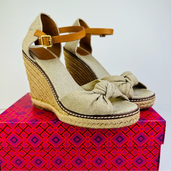 Tory Burch | Shoes | Tory Burch Macy Wedge Platform Espadrille Linen Beige  Sandals Womens Size 75b | Poshmark